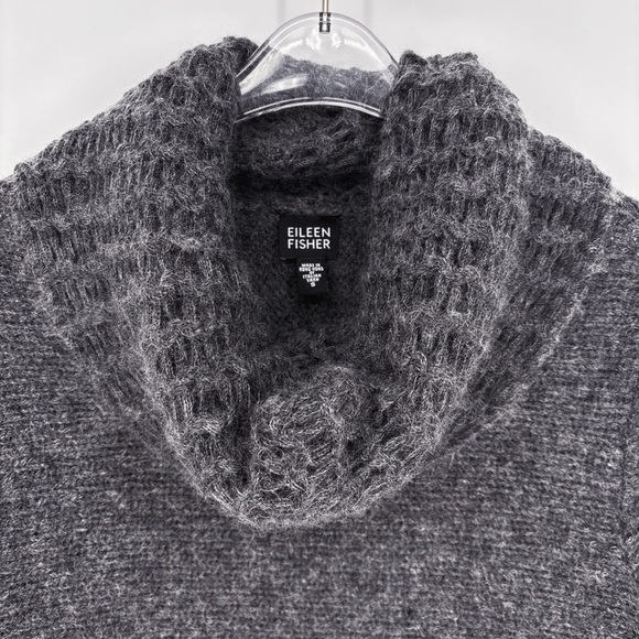 EILEEN FISHER | Wool-Mohair Blend Cowl Neck Sweater in Charcoal Grey | S - Picture 5 of 12